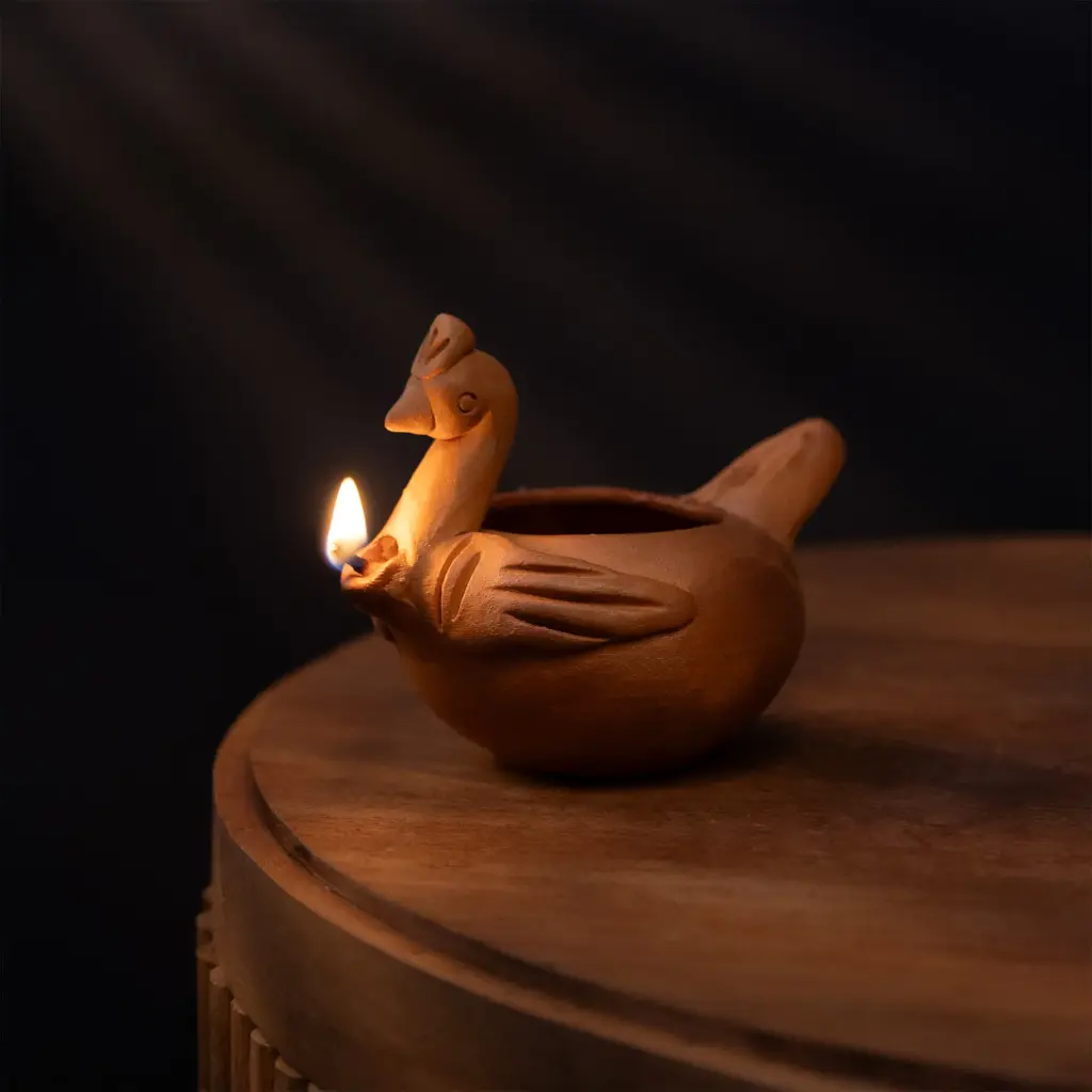 farmikart Handmade Clay Terracotta Diya in Bird Design | Set of 2 | Artistic Oil Lamps with a Unique Modern Touch for Puja, Festivals, Navratri, Diwali & Spiritual Decor