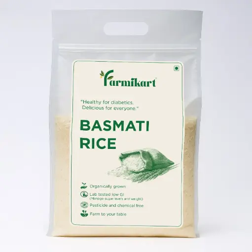 farmikart Diabetic Friendly Basmati Rice 5 Kg | Lab-Tested Low Sugar | Low GI | Naturally Grown | Supports healthy Blood Sugar and Weight Management