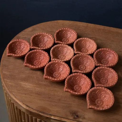 farmikart Handmade Traditional Mitti Clay Diyas | Set of 12 | Oil Lamps for Pooja, Diwali, Ganpati, Navratri Decor & Lighting