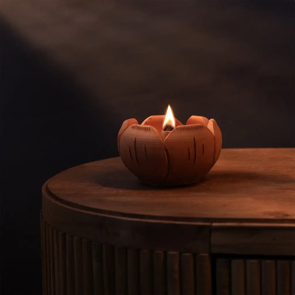 farmikart Handmade Lotus Petal Terracotta Diya | Set of 2 | Elegant Clay Oil Lamps for Puja, Diwali, Navratri, Temple & Festival Lighting | Spiritual and Home Decor